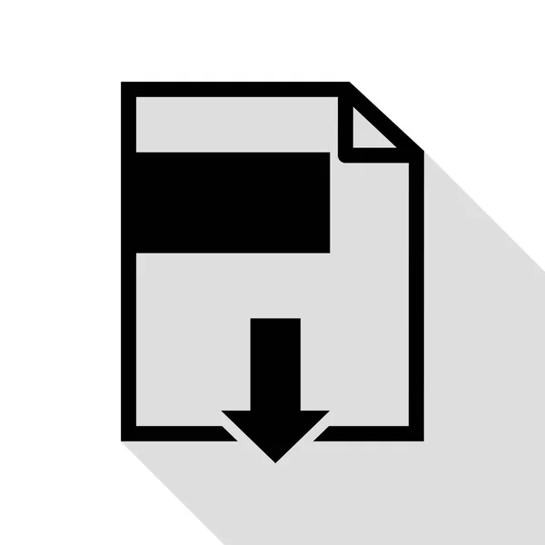 Signo de descarga de archivos. Icono negro con camino de sombra de estilo plano . — Vector de stock