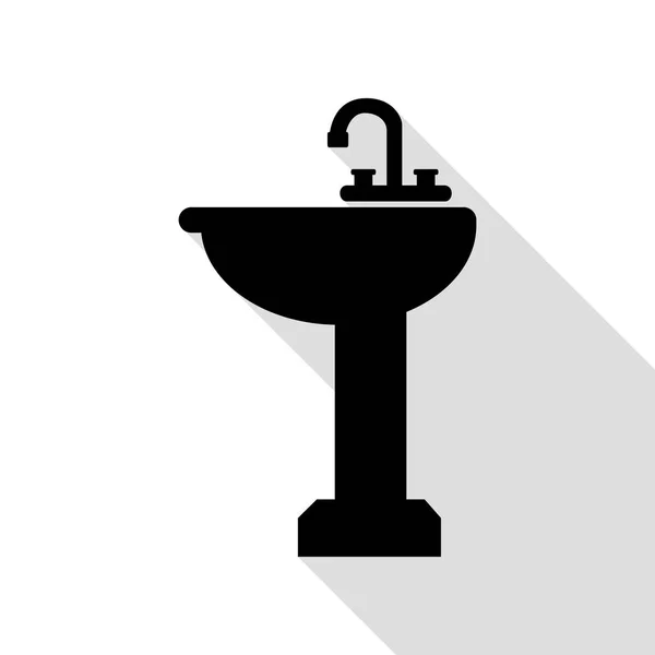 Panneau lavabo salle de bains. Icône noire avec chemin d'ombre de style plat . — Image vectorielle
