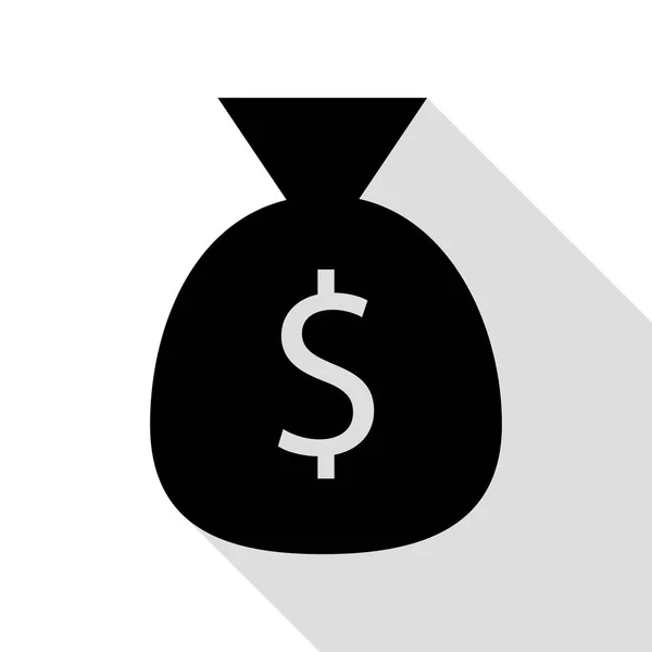 Dinero bolsa signo ilustración. Icono negro con camino de sombra de estilo plano . — Vector de stock