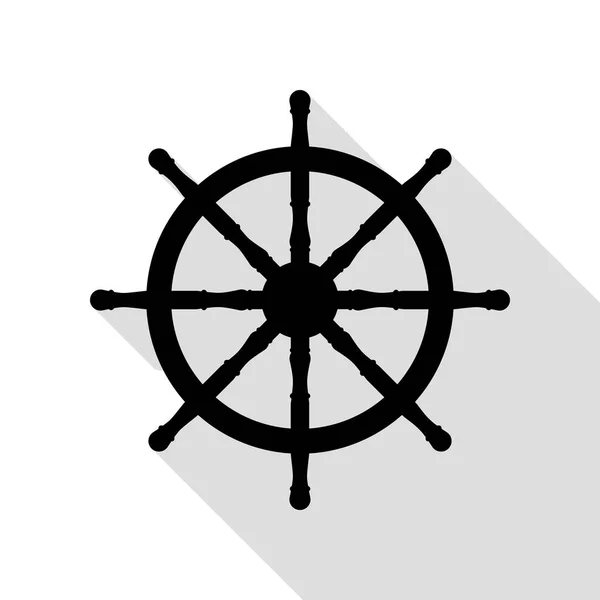 Señal de la rueda del barco. Icono negro con camino de sombra de estilo plano . — Archivo Imágenes Vectoriales