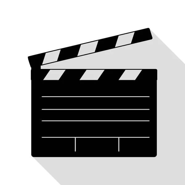 Film clap board cinéma signe. Icône noire avec chemin d'ombre de style plat . — Image vectorielle