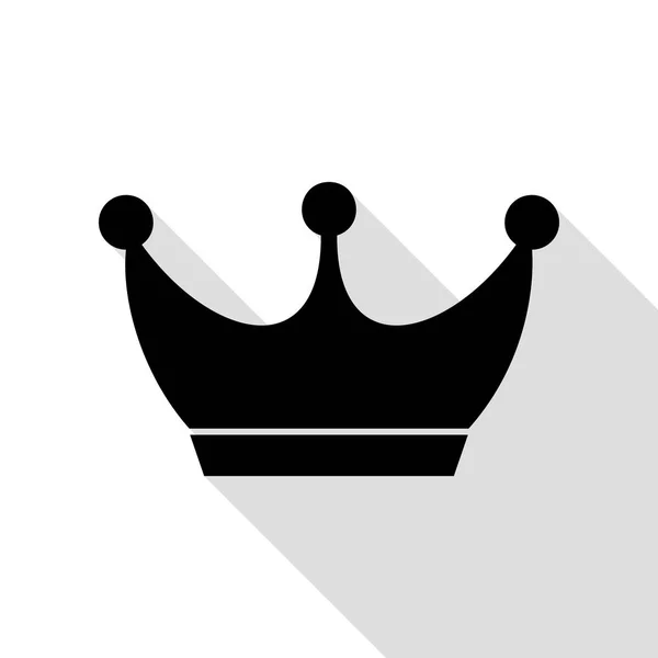 Roi signe de la couronne. Icône noire avec chemin d'ombre de style plat . — Image vectorielle