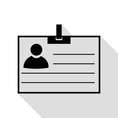 Kimlik kartı işareti. Düz stil gölge yolu ile siyah simgesi.