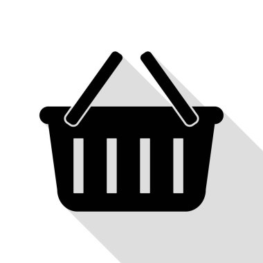 Alışveriş sepeti işareti. Düz stil gölge yolu ile siyah simgesi.