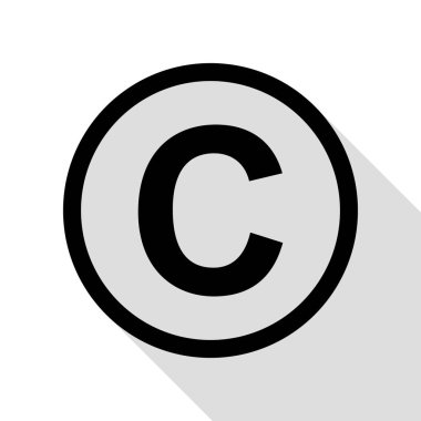 Telif hakkı işareti illüstrasyon. Düz stil gölge yolu ile siyah simgesi.