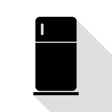 Buzdolabı işareti illüstrasyon. Düz stil gölge yolu ile siyah simgesi.