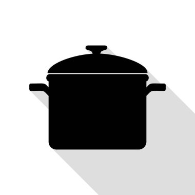 Pişirme Pan işareti. Düz stil gölge yolu ile siyah simgesi.