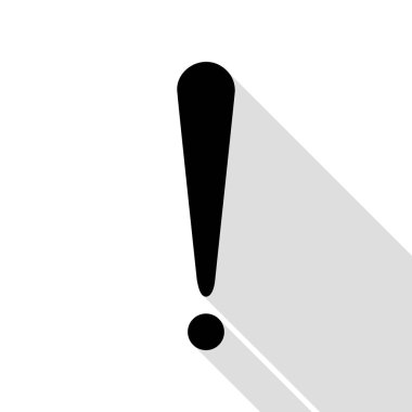 Dikkat işareti illüstrasyon. Düz stil gölge yolu ile siyah simgesi.