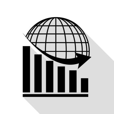 Dünya ile azalan grafiği. Düz stil gölge yolu ile siyah simgesi.