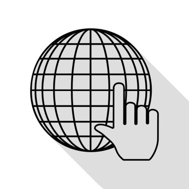 İmleç ile dünya küre. Düz stil gölge yolu ile siyah simgesi.