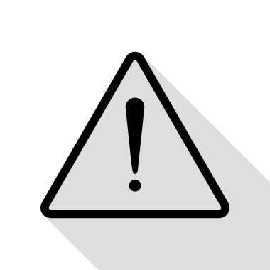 Ünlem tehlike işareti. Düz stil. Düz stil gölge yolu ile siyah simgesi.