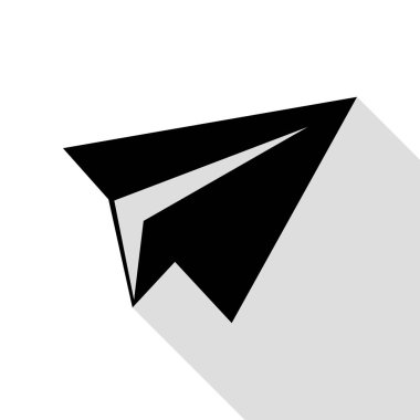 Kağıt Uçak işareti. Düz stil gölge yolu ile siyah simgesi.