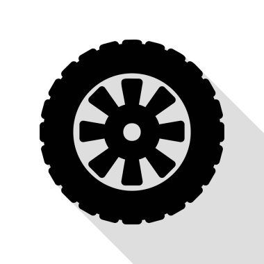 Yol lastiği işaret. Düz stil gölge yolu ile siyah simgesi.