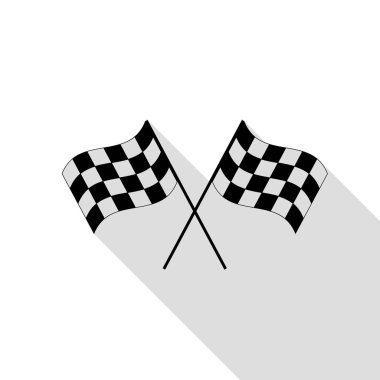 Damalı bayrak logosu motor sporları kavramsal rüzgarda sallayarak geçti. Düz stil gölge yolu ile siyah simgesi.