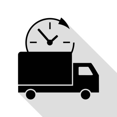Teslimat işareti illüstrasyon. Düz stil gölge yolu ile siyah simgesi.