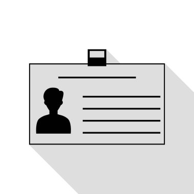 Kimlik kartı işareti. Düz stil gölge yolu ile siyah simgesi.