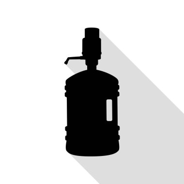 Plastik şişe siluet su ve sifon. Düz stil gölge yolu ile siyah simgesi.