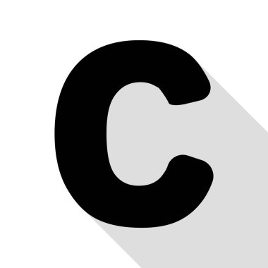 Harf C işareti şablon öğesi tasarım. Düz stil gölge yolu ile siyah simgesi.