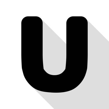 U harfi işareti şablon öğesi tasarım. Düz stil gölge yolu ile siyah simgesi.