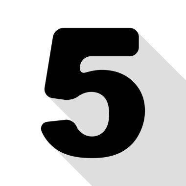 5 numaralı işaret tasarım şablonu öğesi. Düz stil gölge yolu ile siyah simgesi.