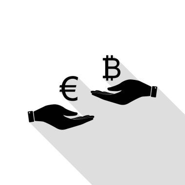 El el üzerinden Döviz Alım Satım. Euro Bitcoin bir. Düz stil gölge yolu ile siyah simgesi.