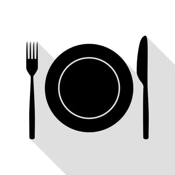 Fork, tape and Knife sign. Black icon with flat style shadow path. — Stock Vector