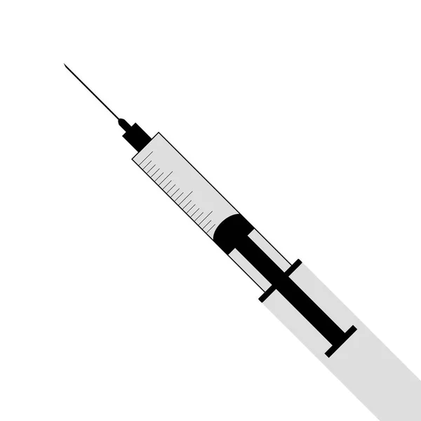 Injekční stříkačka znamení ilustrace. Černá ikona s ploché styl stínu cestou. — Stockový vektor