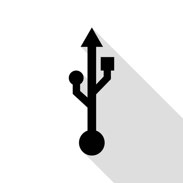 Ілюстрація знаку USB. Чорна піктограма з пласким стилем шляху тіні . — стоковий вектор