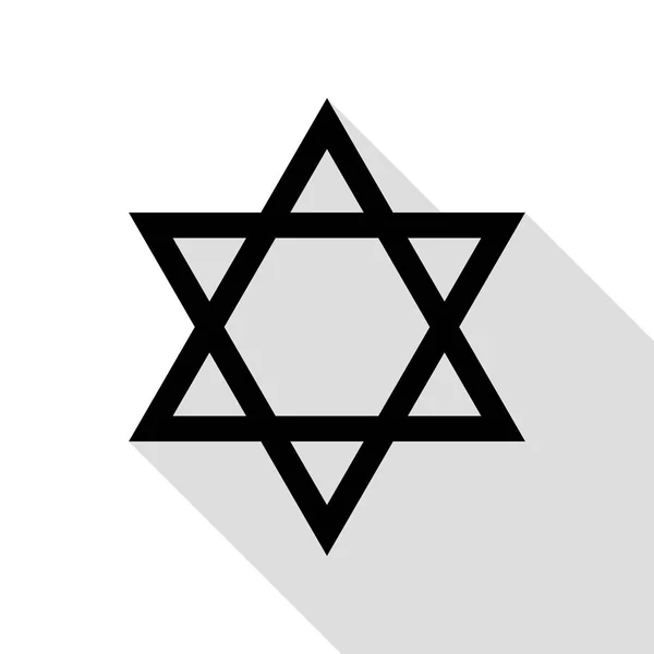 쉴드 Magen 데이비드 스타입니다. 이스라엘의 상징입니다. 평면 스타일 그림자 경로와 블랙 아이콘. — 스톡 벡터
