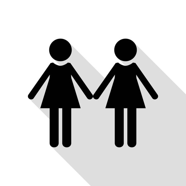 Lesbian family sign. Black icon with flat style shadow path.
