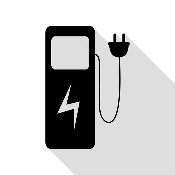 Elektrische auto opladen station teken. Zwarte pictogram met vlakke stijl schaduw pad. — Stockvector