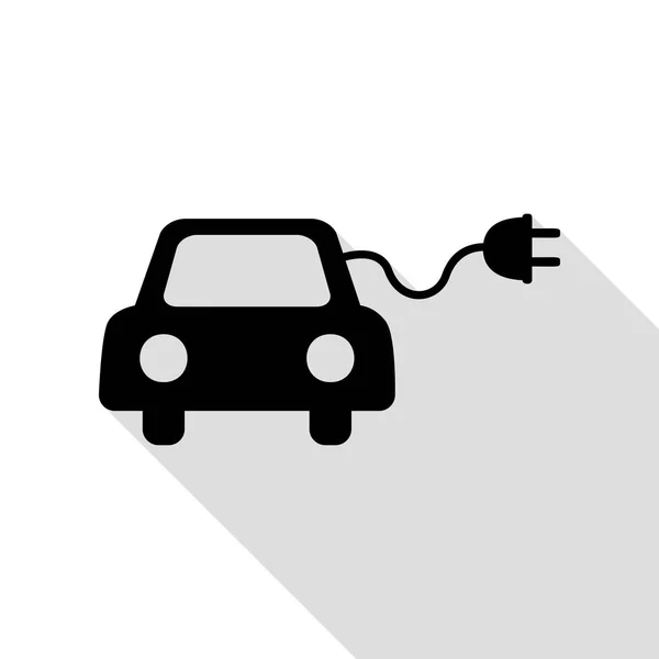 Signo de coche eléctrico ecológico. Icono negro con camino de sombra de estilo plano . — Vector de stock