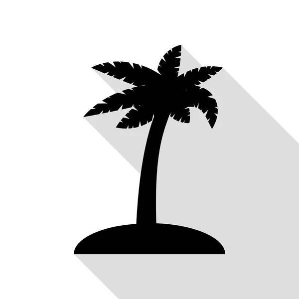 ココヤシの木の木の標識です。フラット スタイルのシャドウのパスと黒のアイコン. — ストックベクタ