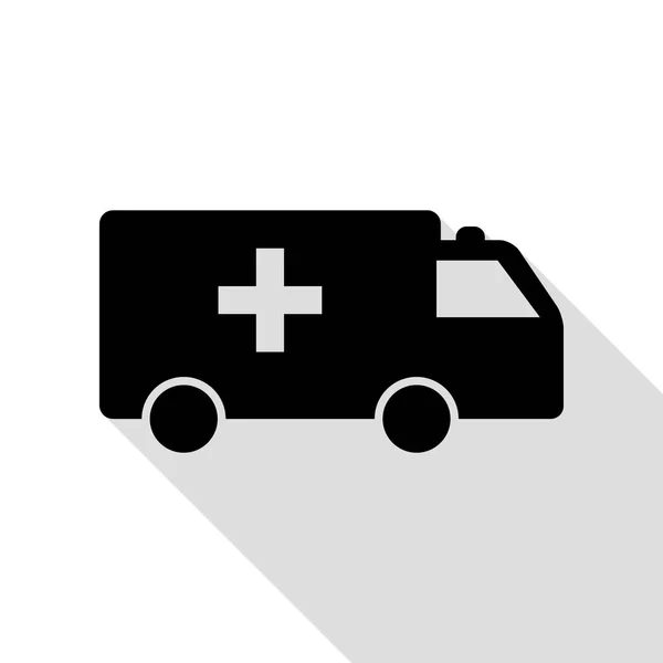 Ambulance sign illustration. Black icon with flat style shadow path. — Stock Vector