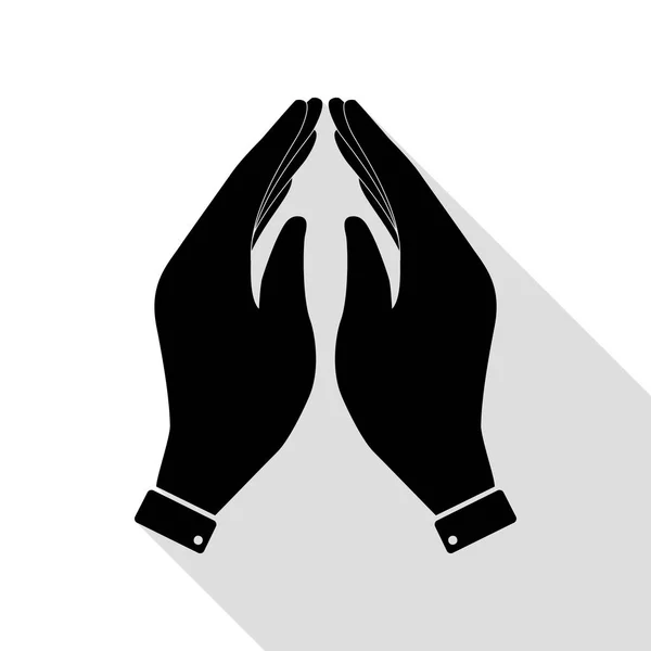 Hand icon illustration. Prayer symbol. Black icon with flat style shadow path. — Stock Vector