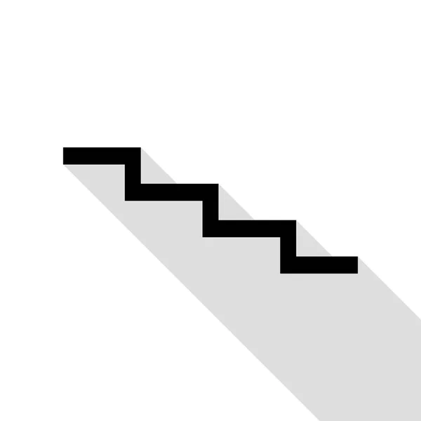 Hinweisschild Treppe runter. schwarzes Symbol mit flachem Schattenpfad. — Stockvektor