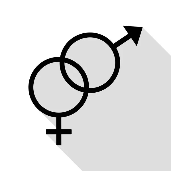Σημάδι σύμβολο του σεξ. Μαύρο εικονίδιο με επίπεδη στυλ σκιάς διαδρομή. — Διανυσματικό Αρχείο