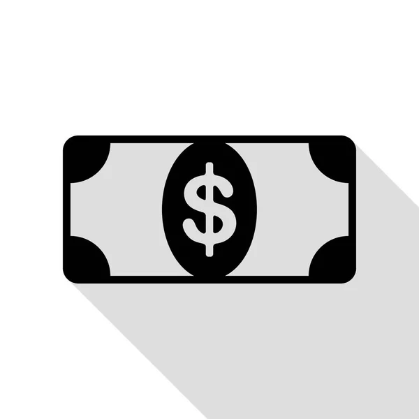 Billet de banque dollar signe. Icône noire avec chemin d'ombre de style plat . — Image vectorielle