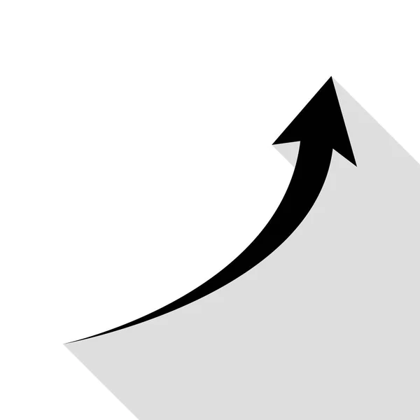 Segno di freccia crescente. Icona nera con percorso ombra in stile piatto . — Vettoriale Stock