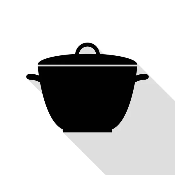 Saucepan simple sign. Black icon with flat style shadow path. — Stock Vector