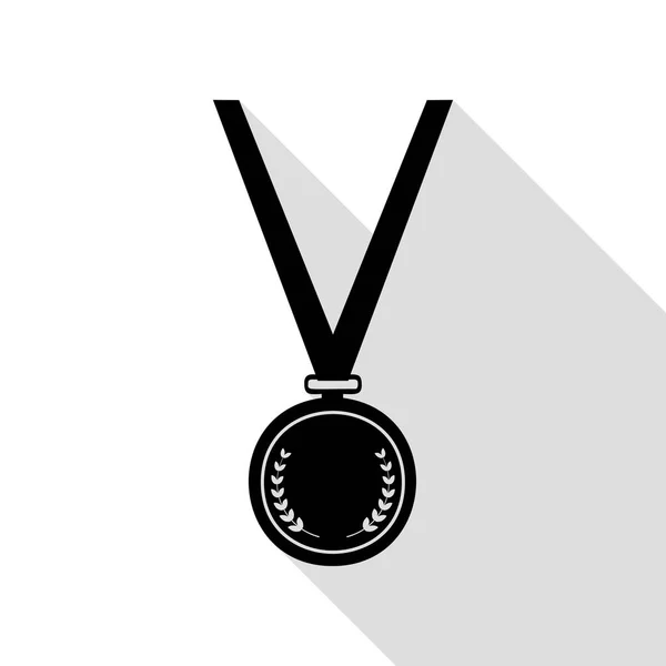 Médaille simple signe. Icône noire avec chemin d'ombre de style plat . — Image vectorielle