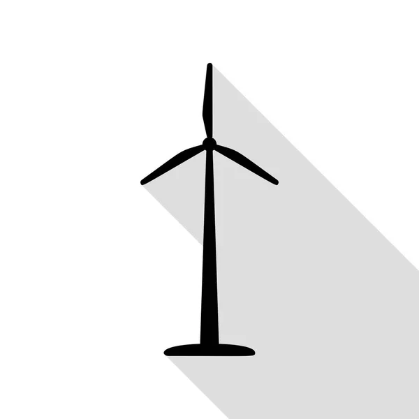 Logo ou signe de l'éolienne. Icône noire avec chemin d'ombre de style plat . — Image vectorielle