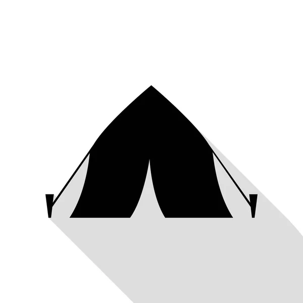 Touristisches Zeltschild. schwarzes Symbol mit flachem Schattenpfad. — Stockvektor