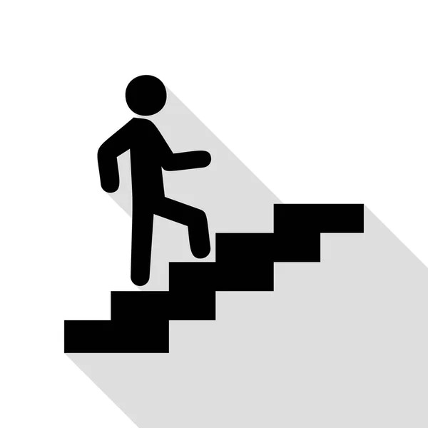 Człowiek na schodach, idąc w górę. Czarna ikona z ścieżkę cień płaski. — Wektor stockowy