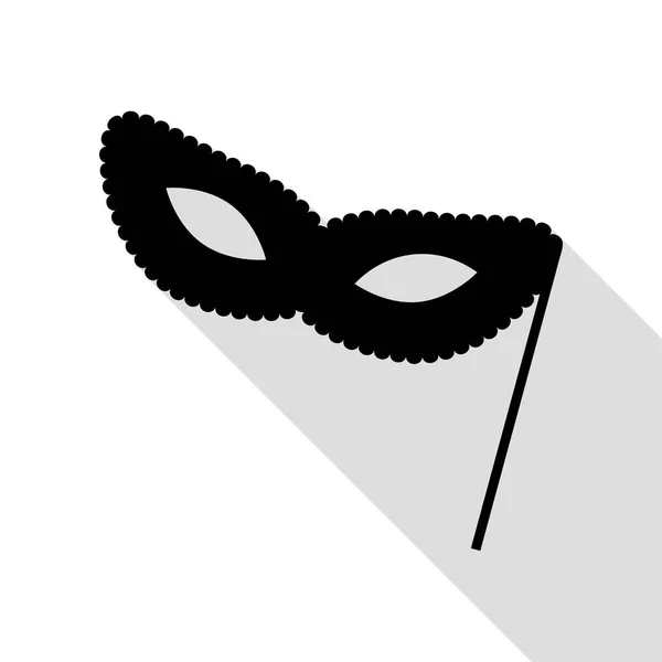 Traditional Venetian Carnival Decorative mask sign. Black icon with flat style shadow path. — Stock Vector