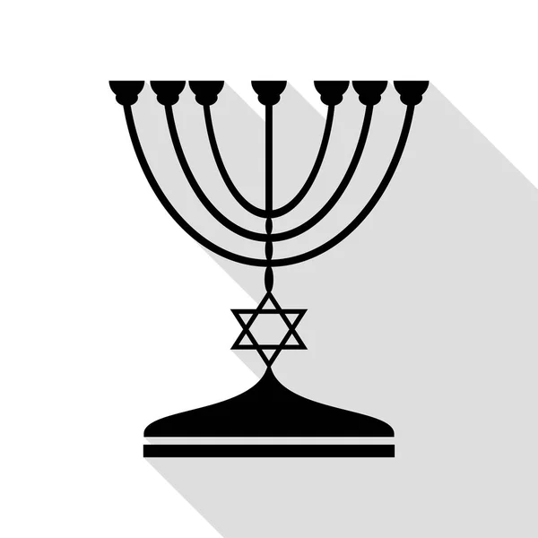 Candelero judío Menorah en silueta negra. Icono negro con camino de sombra de estilo plano . — Vector de stock