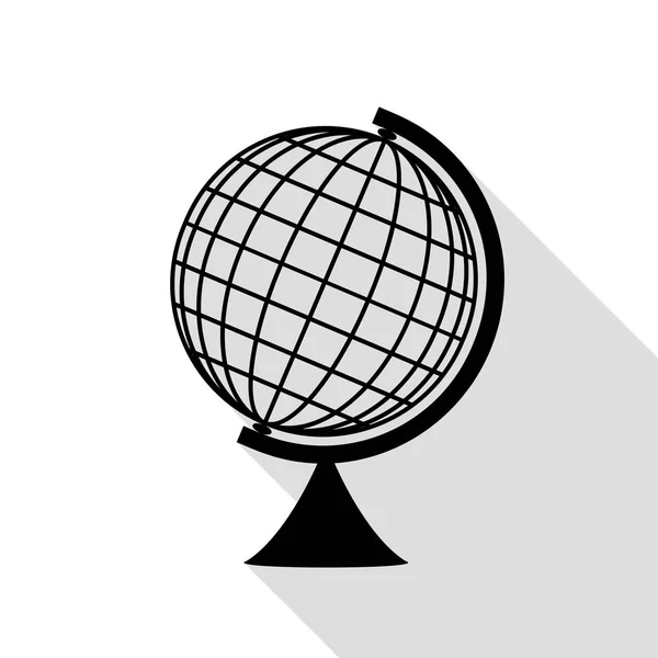 Señal de globo terrestre. Icono negro con camino de sombra de estilo plano . — Vector de stock