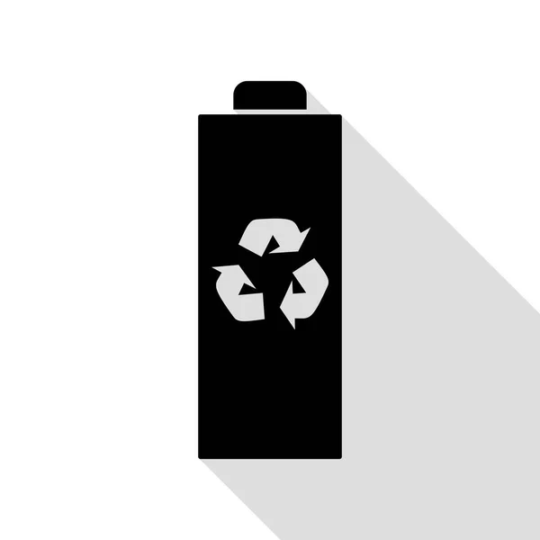 Ilustración de signo de reciclaje de batería. Icono negro con camino de sombra de estilo plano . — Vector de stock