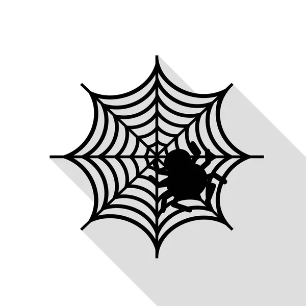 Spider on web illustration Icono negro con camino de sombra de estilo plano . — Vector de stock