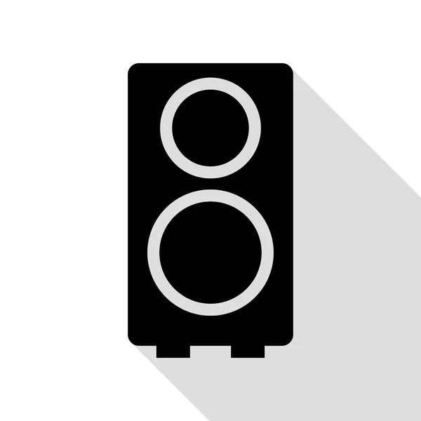 スピーカーの記号の図。フラット スタイルのシャドウのパスと黒のアイコン. — ストックベクタ